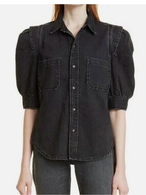 Woman’s FRAME Gillian Puff Sleeve Denim Shirt - black - XS